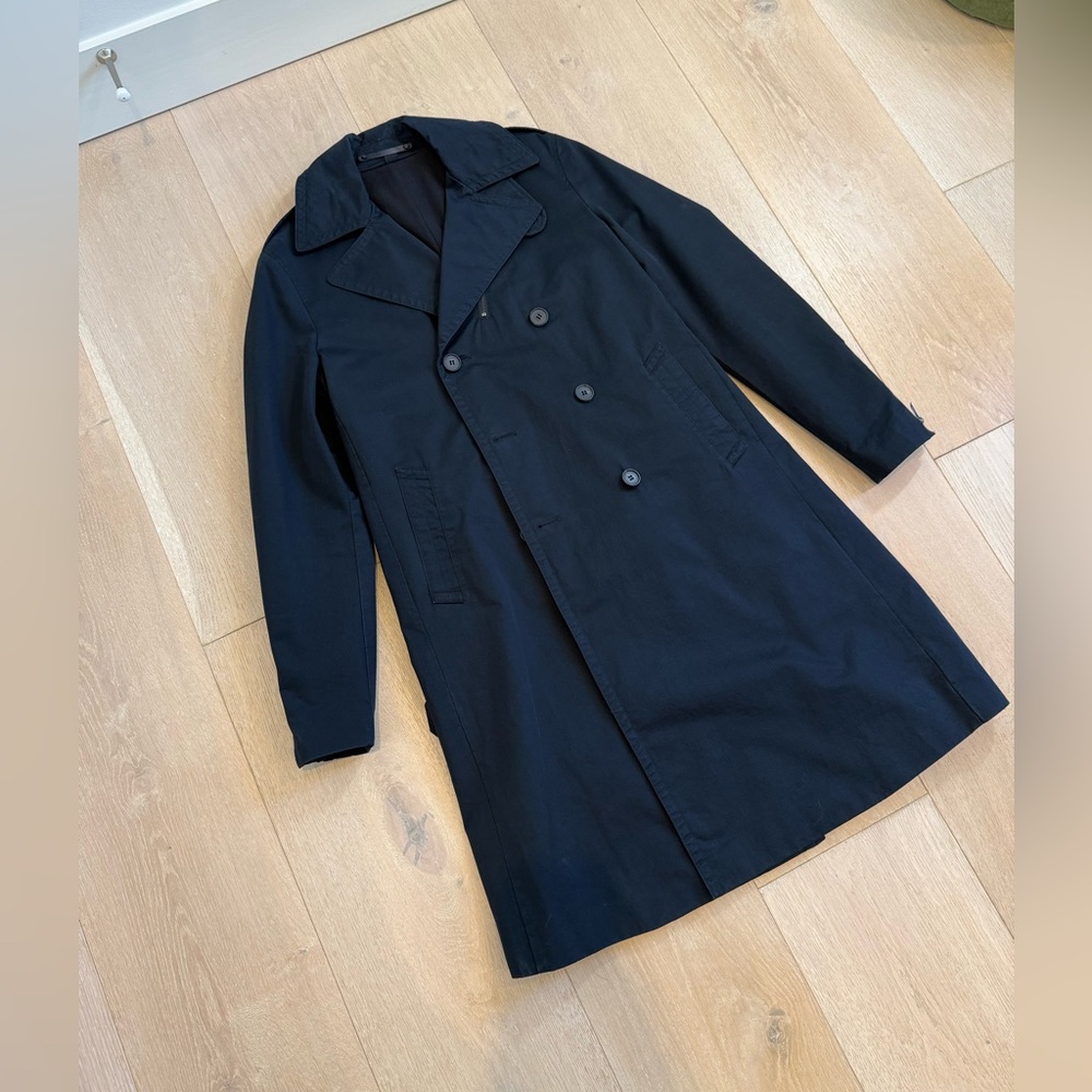 All Saints Navy Trench Coat Double-Breasted